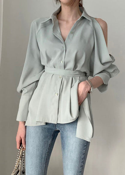 Green Peter Pan Collar Button Shirt Spring