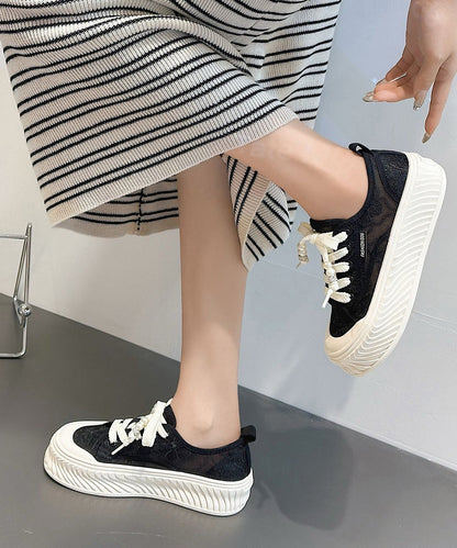 Comfy Splicing Platform Flat Shoes for Black Breathable Mesh