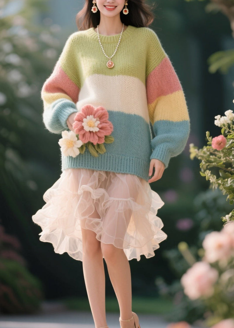Original Design Colorblock O Neck Knit Pullover Fall