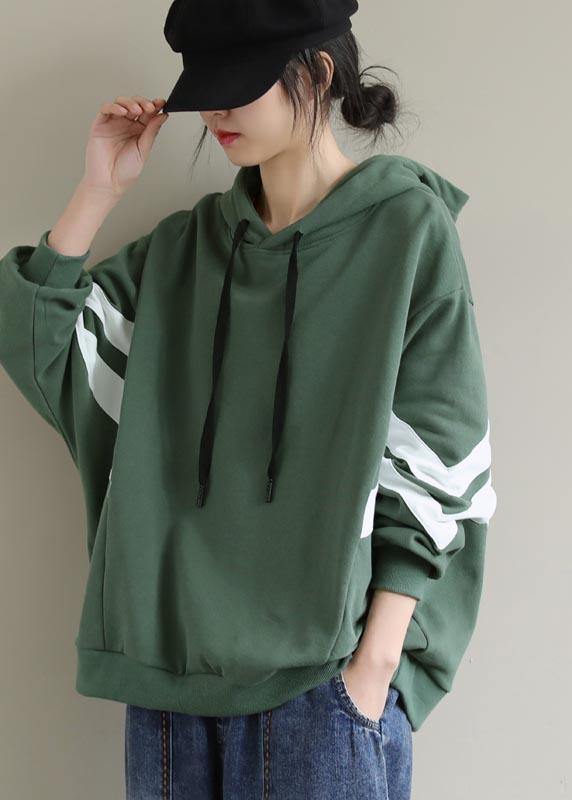 Style Green Blouse Hooded Cinched Spring Shirt