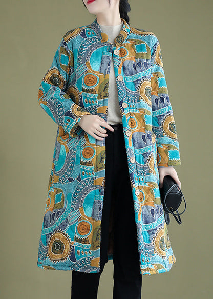 Blue Print Fine Cotton Filled Warm Fleece Witner Coat