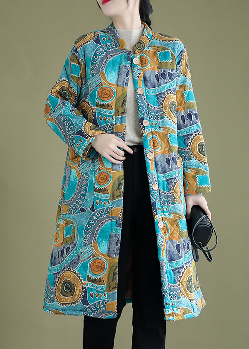 Blue Print Fine Cotton Filled Warm Fleece Witner Coat