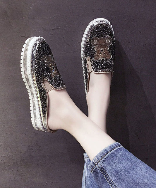 Black Cartoon Zircon Splicing Platform Slide Sandals