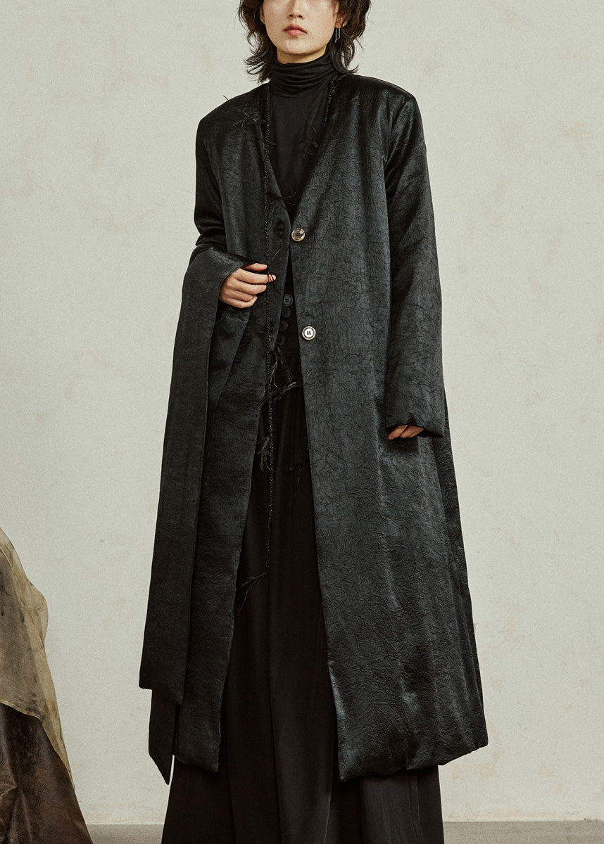 Black Neck Button Maxi Down Coat Winter