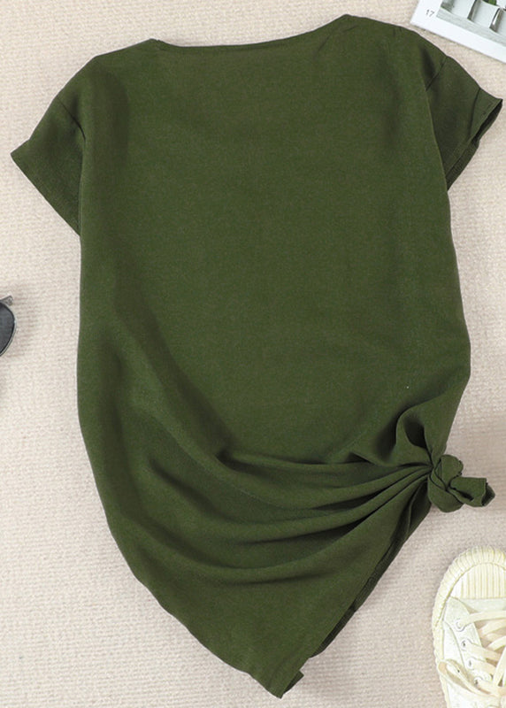 Green V Neck Patchwork Shirts Summer