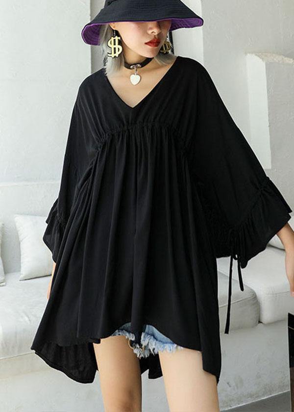 Black V Neck Cinched Low High Design Top