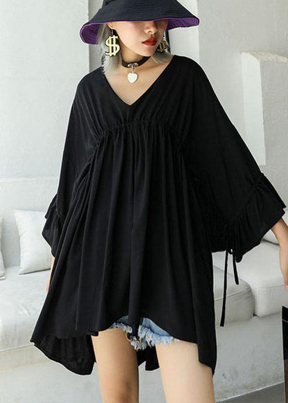 Black V Neck Cinched Low High Design Top
