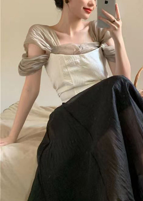 White Square Collar Tulle Patchwork Top Summer