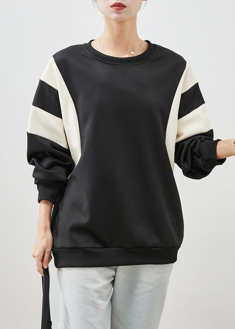 Black Oversized Patchwork Cotton Sweatshirt Spring