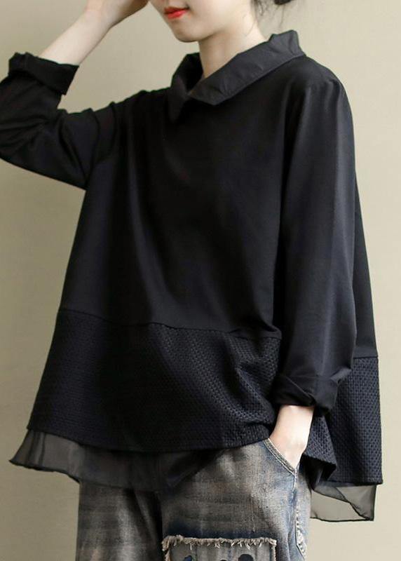 Black Tops Lapel Patchwork Clothes Pattern