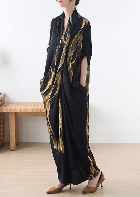 Fitted Black Print Chiffon Asymmetrical Design Summer Holiday Dress