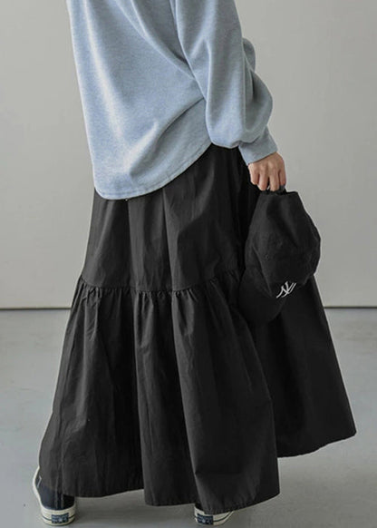 Loose Army Green Wrinkled Elastic Waist Cotton Skirt Spring