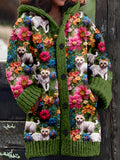 Comstylish Cats And Flowers Embroidered Cozy Hooded Cardigan