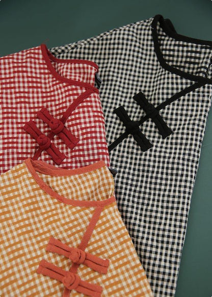 Loose Yellow Plaid Oriental Cotton Summer Tops