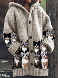 Crowded Cats Crochet Art Cozy Knit Hooded Cardigan elevenforest