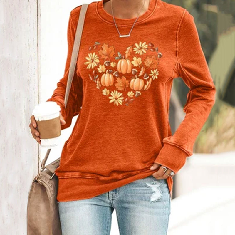 Women's Thanksgiving Autumn Leaves Heart Print Sweatshirt artswardrobe