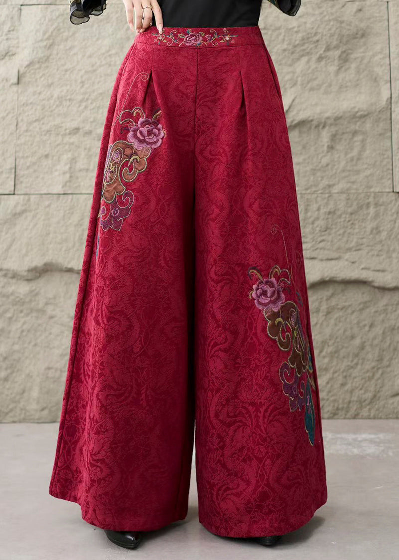 Purple Embroidered Pockets Cotton Pants Trousers Fall