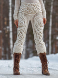 Comstylish Women's Viking Style Celtic Knot With Embroidered White Rose Leggings