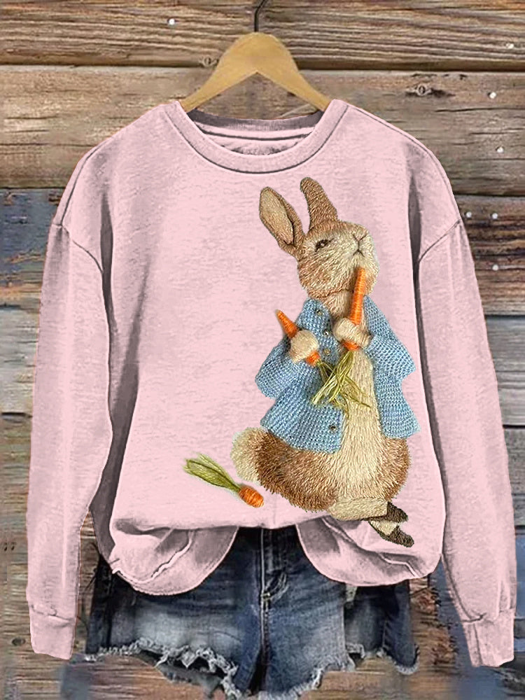 Bunny Embroidery Art Casual Cozy Sweatshirt artswardrobe