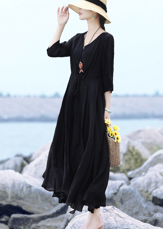 Black V Neck Asymmetrical Design Maxi Dresses Summer