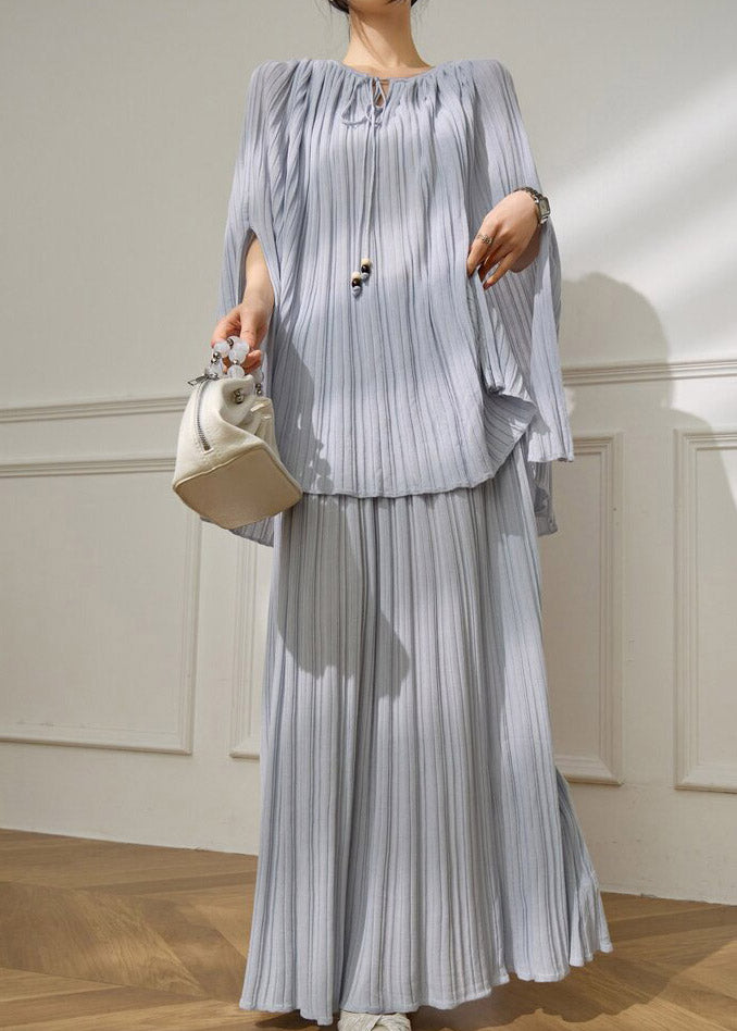Stylish Blue O-neck Tie Lace Top and Maxi Skirts Two Piece Set Summer