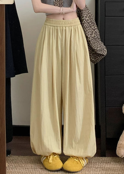 Yellow Loose Cotton Beam Pants Pockets
