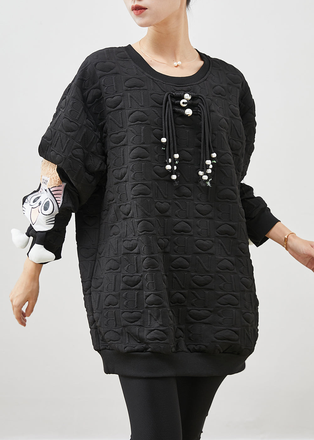 Black Loose Cotton Pullover Tasseled Spring
