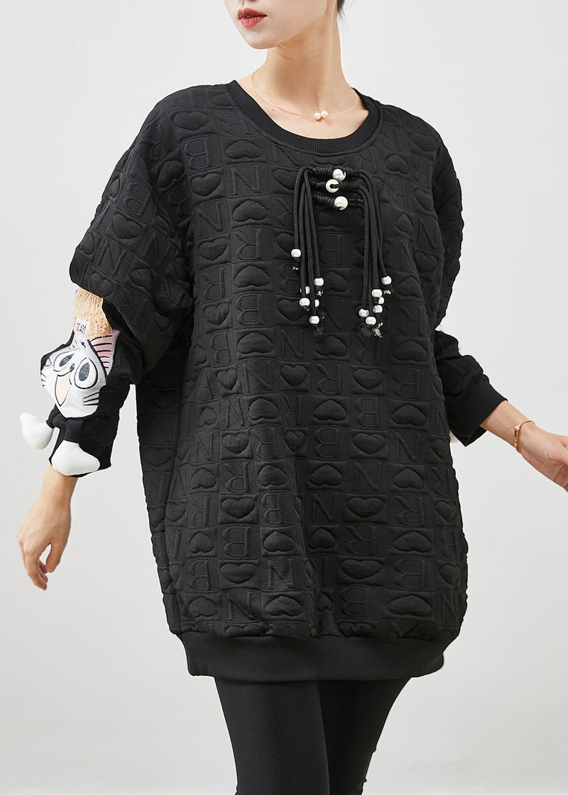 Black Loose Cotton Pullover Tasseled Spring