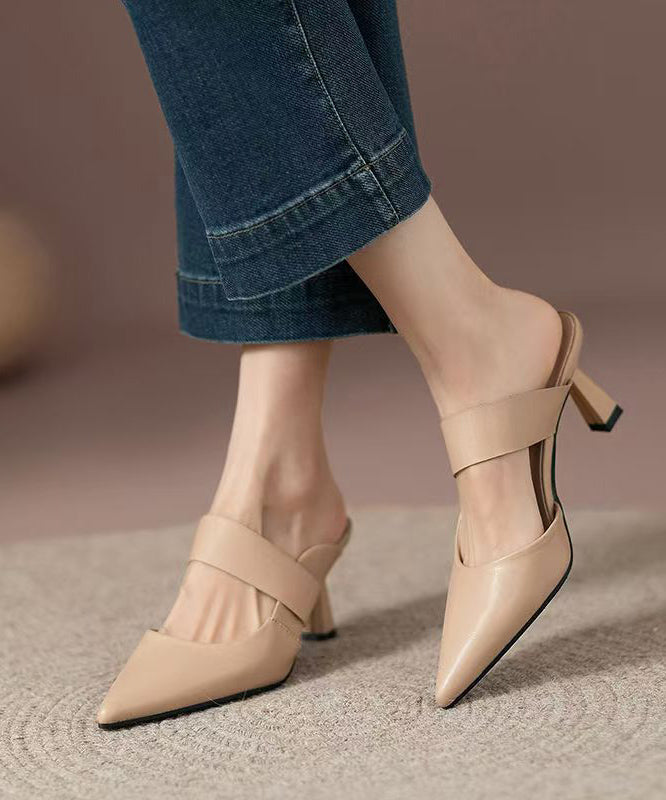 Stylish Black Splicing High Heel Slide Sandals Pointed Toe