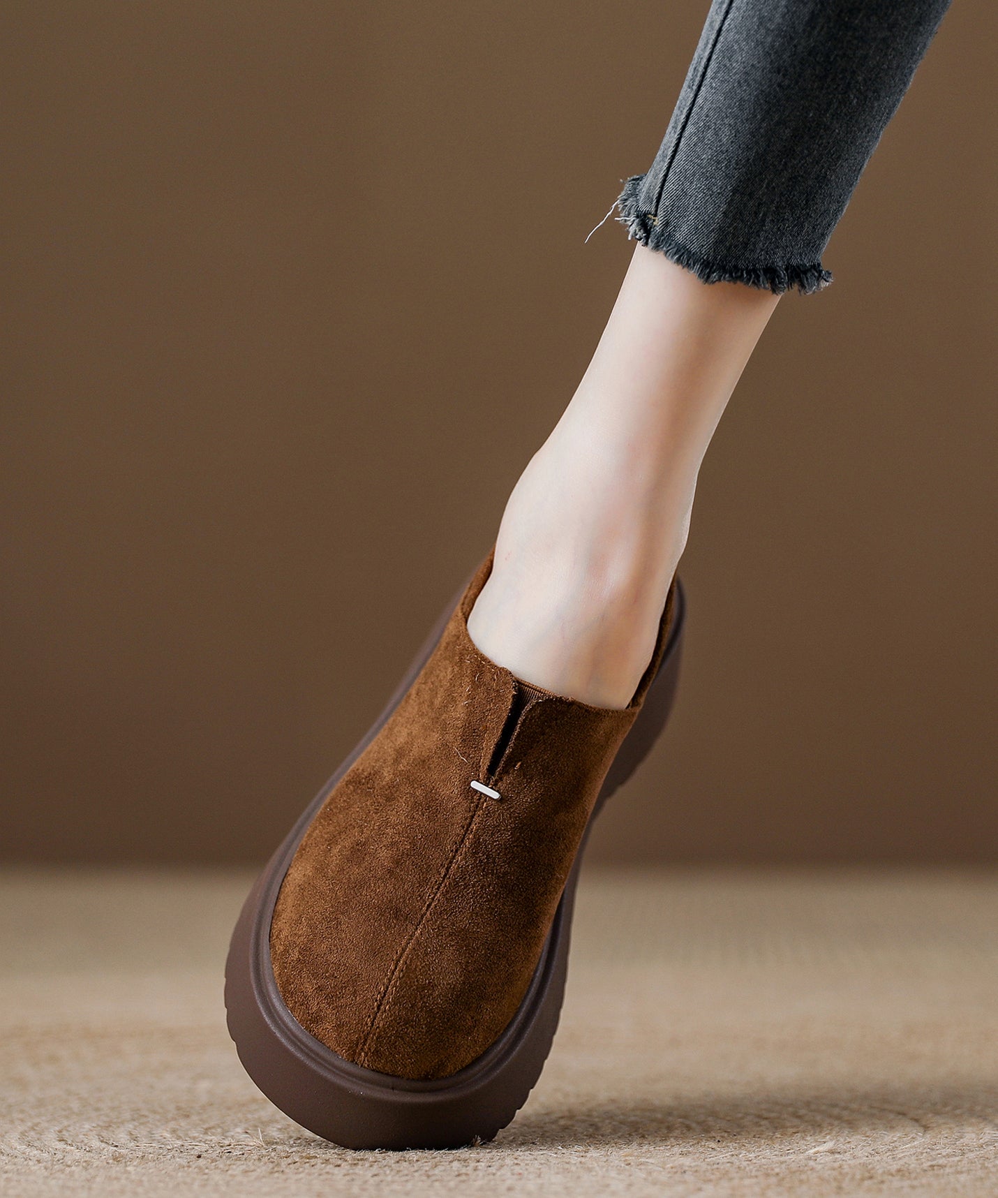Brown Suede Splicing Comfy Loafers