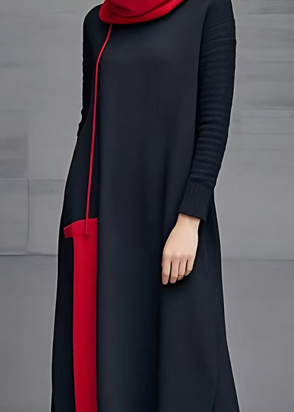 Black Turtleneck Cotton Long Dresses Long Sleeve Fall