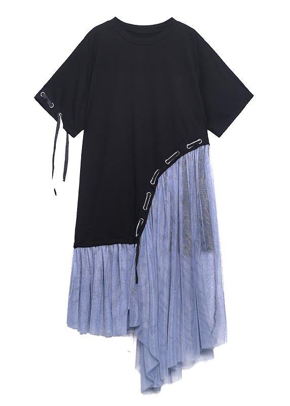 Style Black Patchwork Tulle Maxi Summer Cotton Dress
