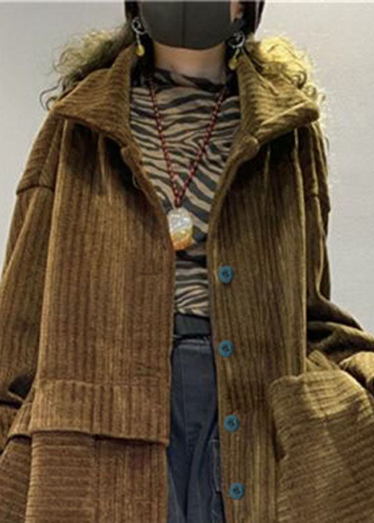 Coffee Pockets Button Corduroy Loose Fall Long Sleeve Coats