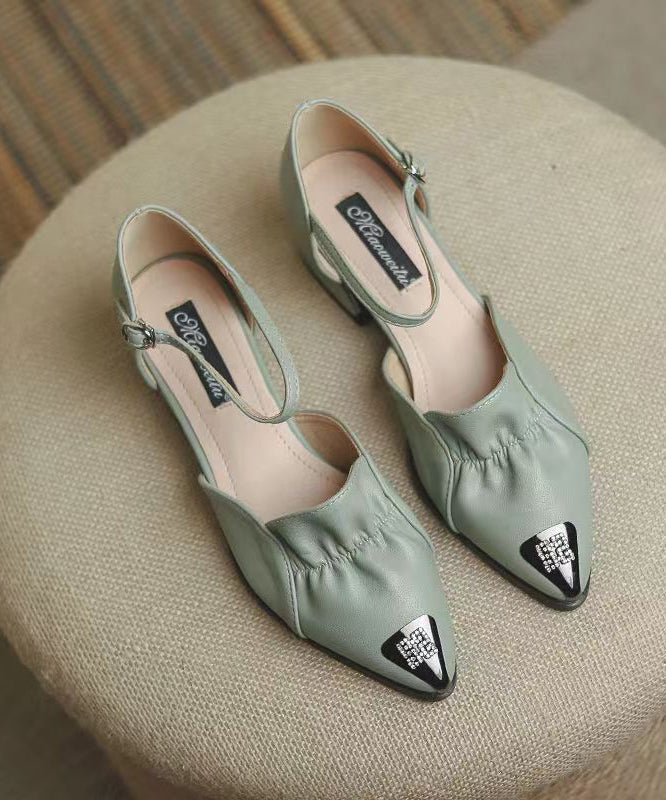 Buckle Strap Splicing Low Heel Red Faux Leather Pointed Toe