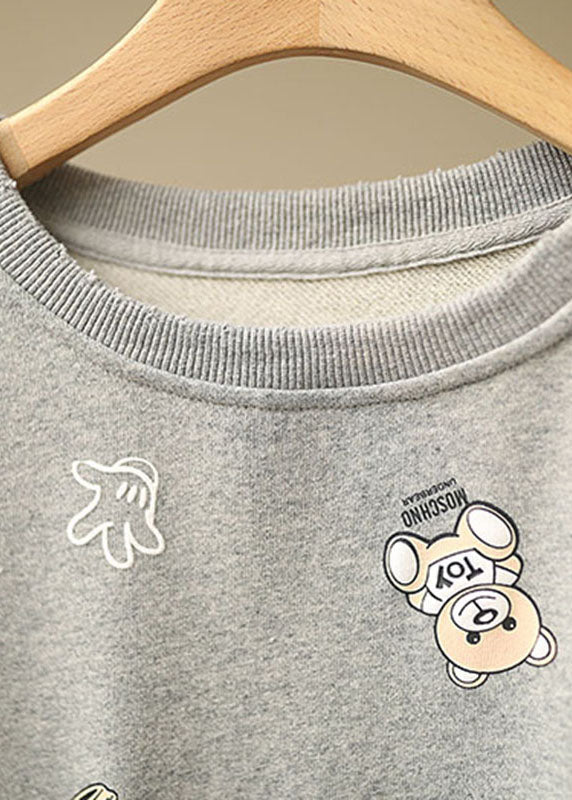Grey Loose O-neck Print Fall Pullover Street Wear