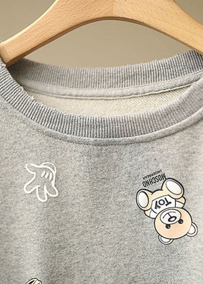 Grey Loose O-neck Print Fall Pullover Street Wear