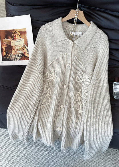 Apricot Peter Pan Collar Button Cozy Knit Coat Fall