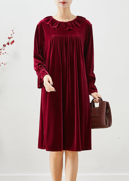 Mulberry Ruffled Wrinkled Silk Velour Robe Dresses Fall