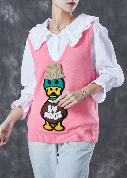 Handmade Pink Donald Duck Knit Vest and Skirt Two Piece Set Outfits Spring