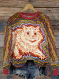 Comstylish Vintage Psychedelic Cat Print Women's Casual Sweatshirt