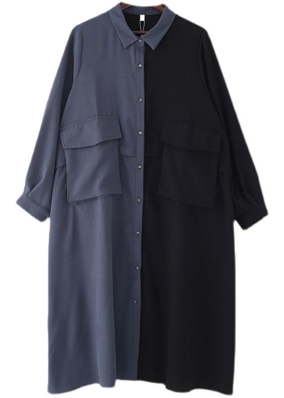 Black Patchwork Blue Button Chiffon Spring Dress