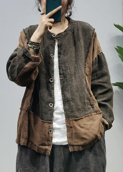 Black Button Patchwork Cotton Shirts Long Sleeve