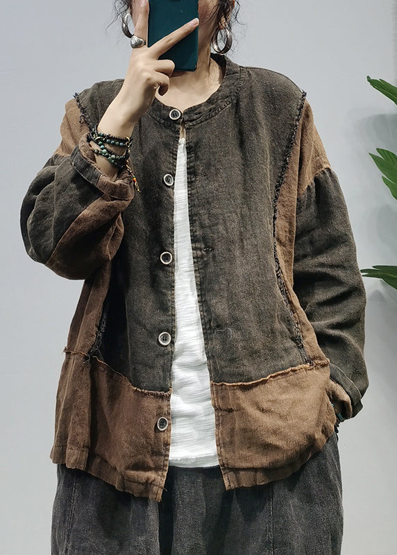 Black Button Patchwork Cotton Shirts Long Sleeve