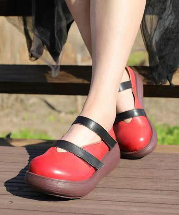Red Platform Cowhide Leather Splicing Buckle Strap