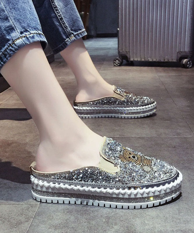 Black Cartoon Zircon Splicing Platform Slide Sandals