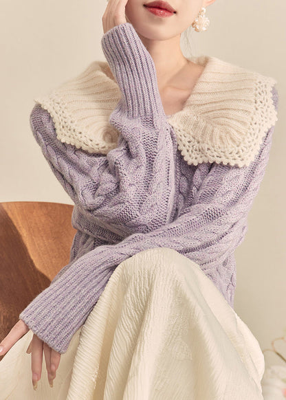 Purple Peter Pan Collar Button Knit Cardigan Fall