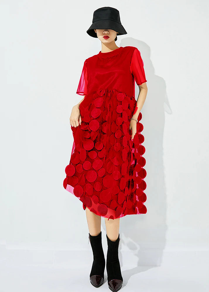Black O-neck Patchwork Dot Tulle Holiday Dress Summer