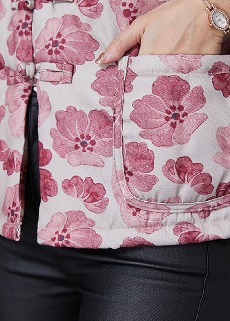 Pink Print Fine Cotton Filled Oriental Coats Spring