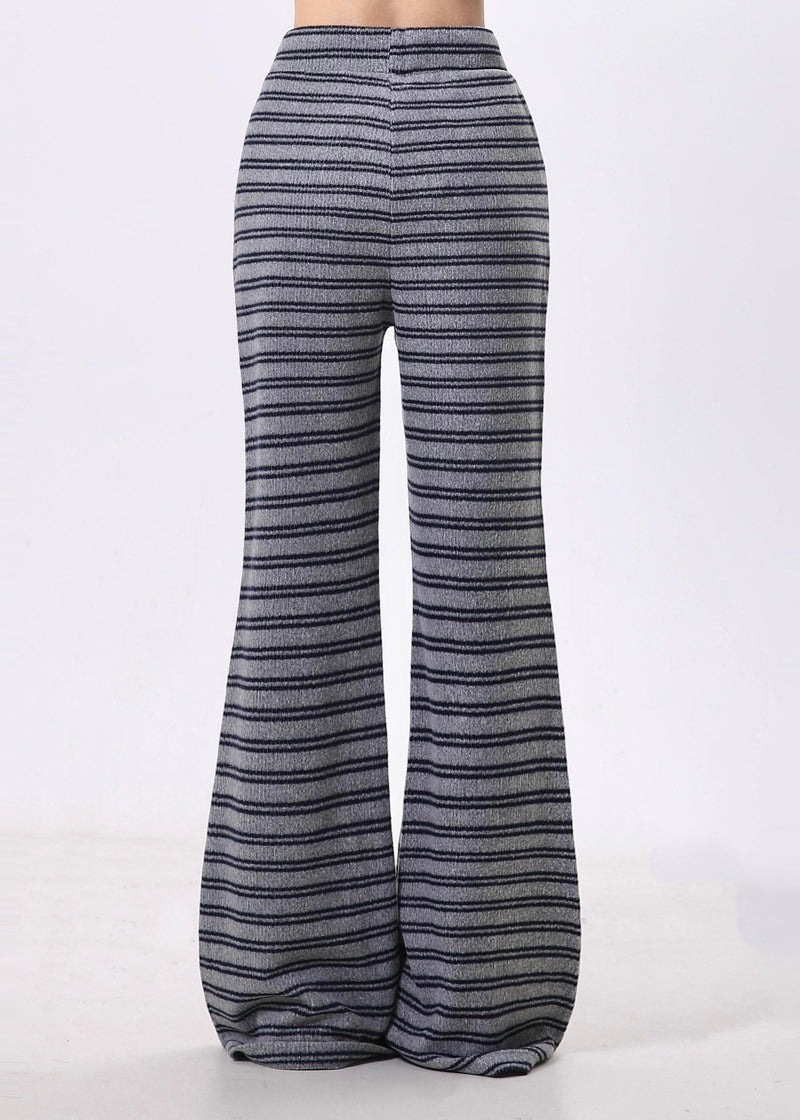 Grey Striped Cotton Bell-bottom Trousers Spring