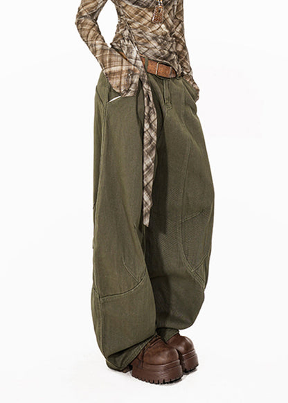 Green High Waist Pockets Straight Jeans